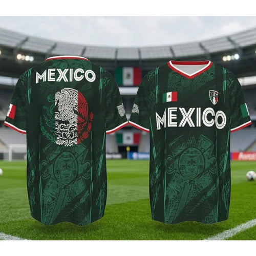 Distinctive Mexico Retro Soccer Jersey – Chichén Itzá Pyramid Graphic