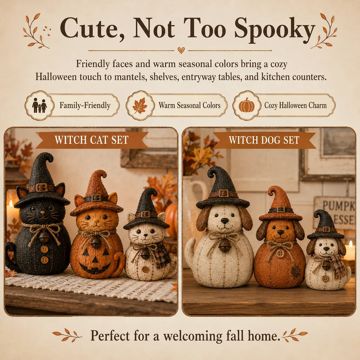 Pet-Friendly Vintage Witch Cat & Dog Decor Set for Daily Pet Care