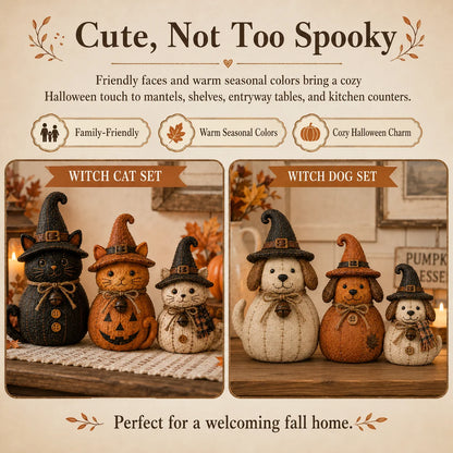 Pet-Friendly Vintage Witch Cat & Dog Decor Set for Daily Pet Care