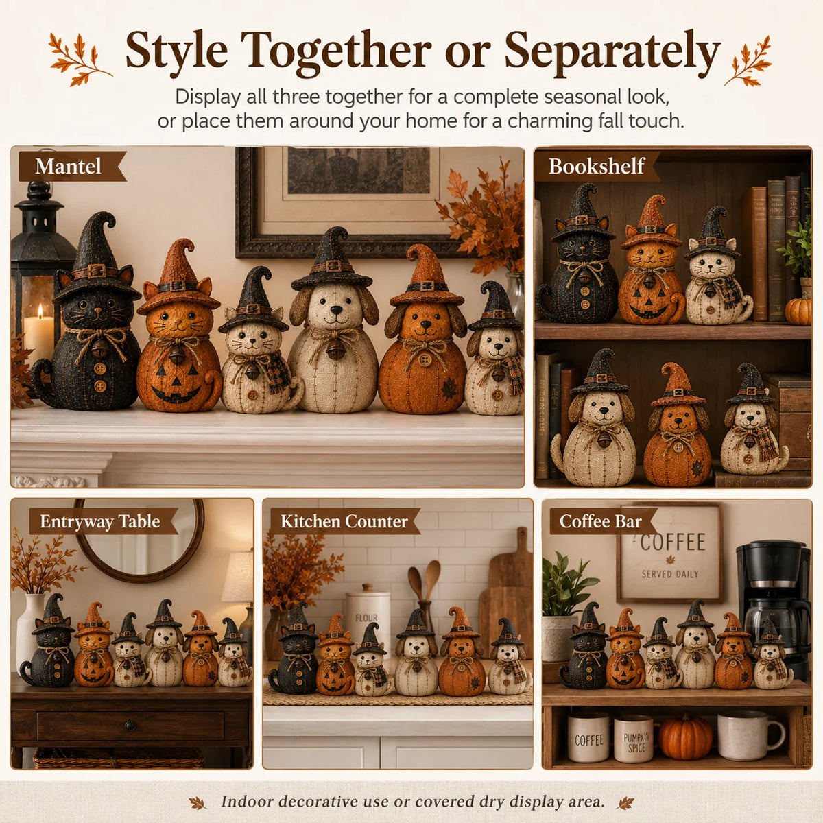 Pet-Friendly Vintage Witch Cat & Dog Decor Set for Daily Pet Care