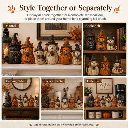 Pet-Friendly Vintage Witch Cat & Dog Decor Set for Daily Pet Care