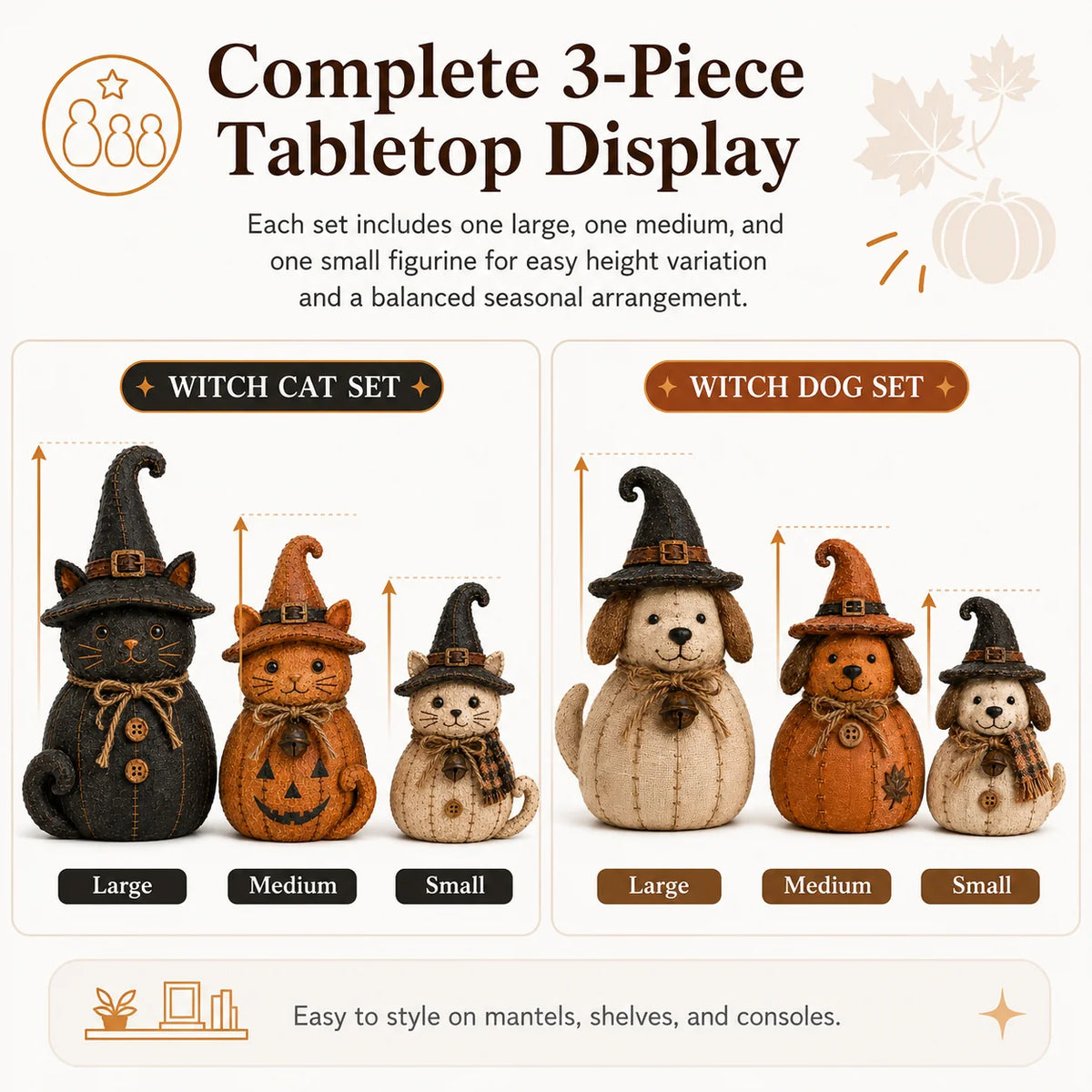 Pet-Friendly Vintage Witch Cat & Dog Decor Set for Daily Pet Care