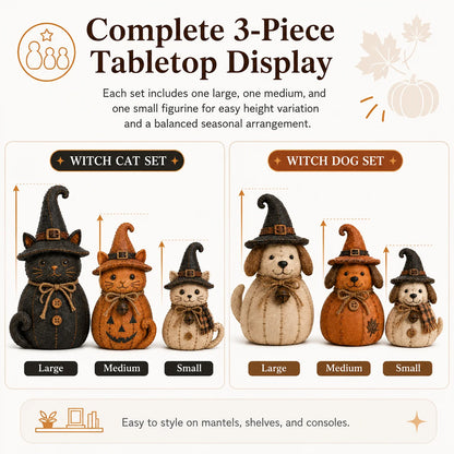 Pet-Friendly Vintage Witch Cat & Dog Decor Set for Daily Pet Care