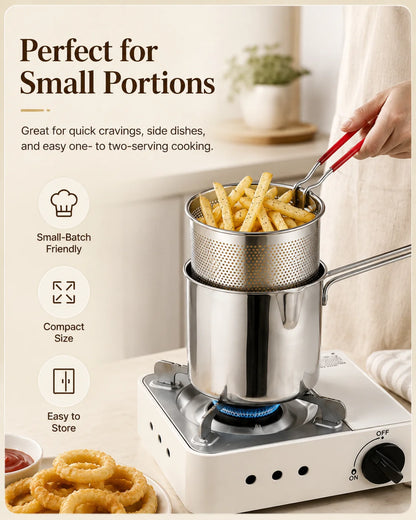 Practical Stainless Steel Deep Fryer Set - 1-Person Mini Pot with Fry