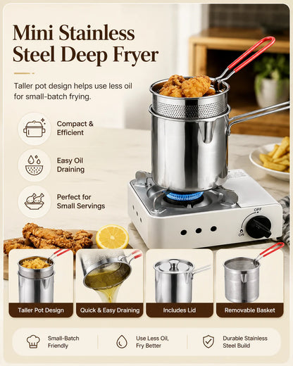 Practical Stainless Steel Deep Fryer Set - 1-Person Mini Pot with Fry