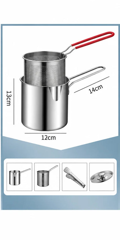 Practical Stainless Steel Deep Fryer Set - 1-Person Mini Pot with Fry