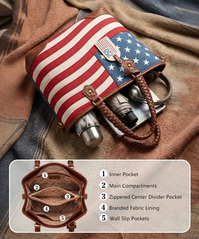 Space-Saving Montana West Vintage American Flag Tote Bag – Western