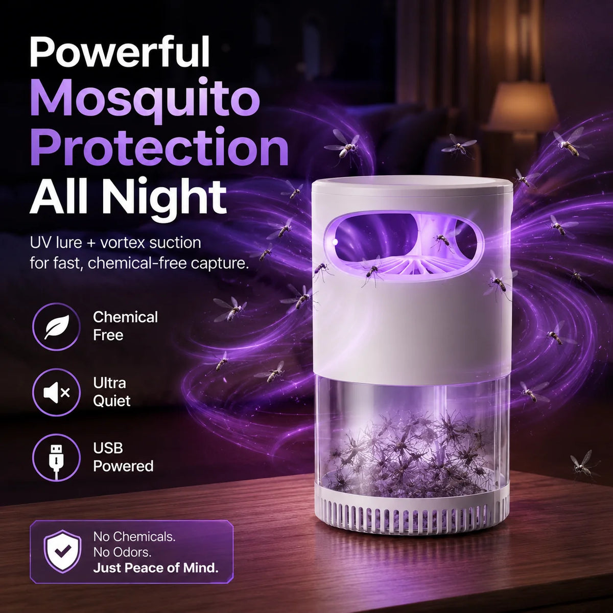 Quiet USB UV Mosquito Trap with Chemical-Free Vortex Fan