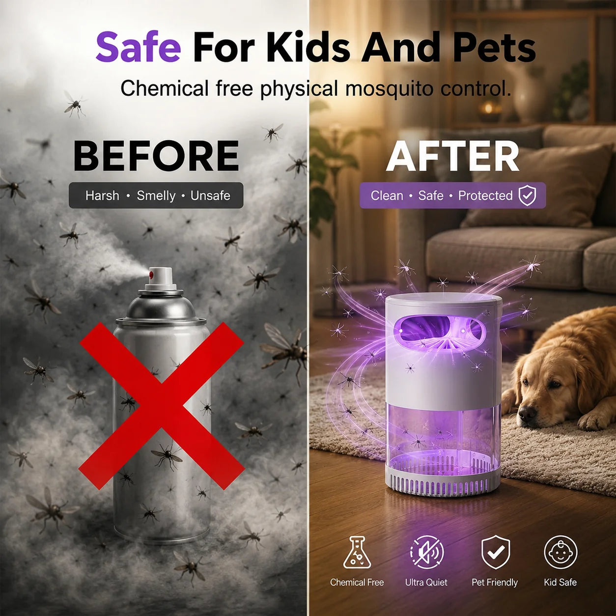 Quiet USB UV Mosquito Trap with Chemical-Free Vortex Fan