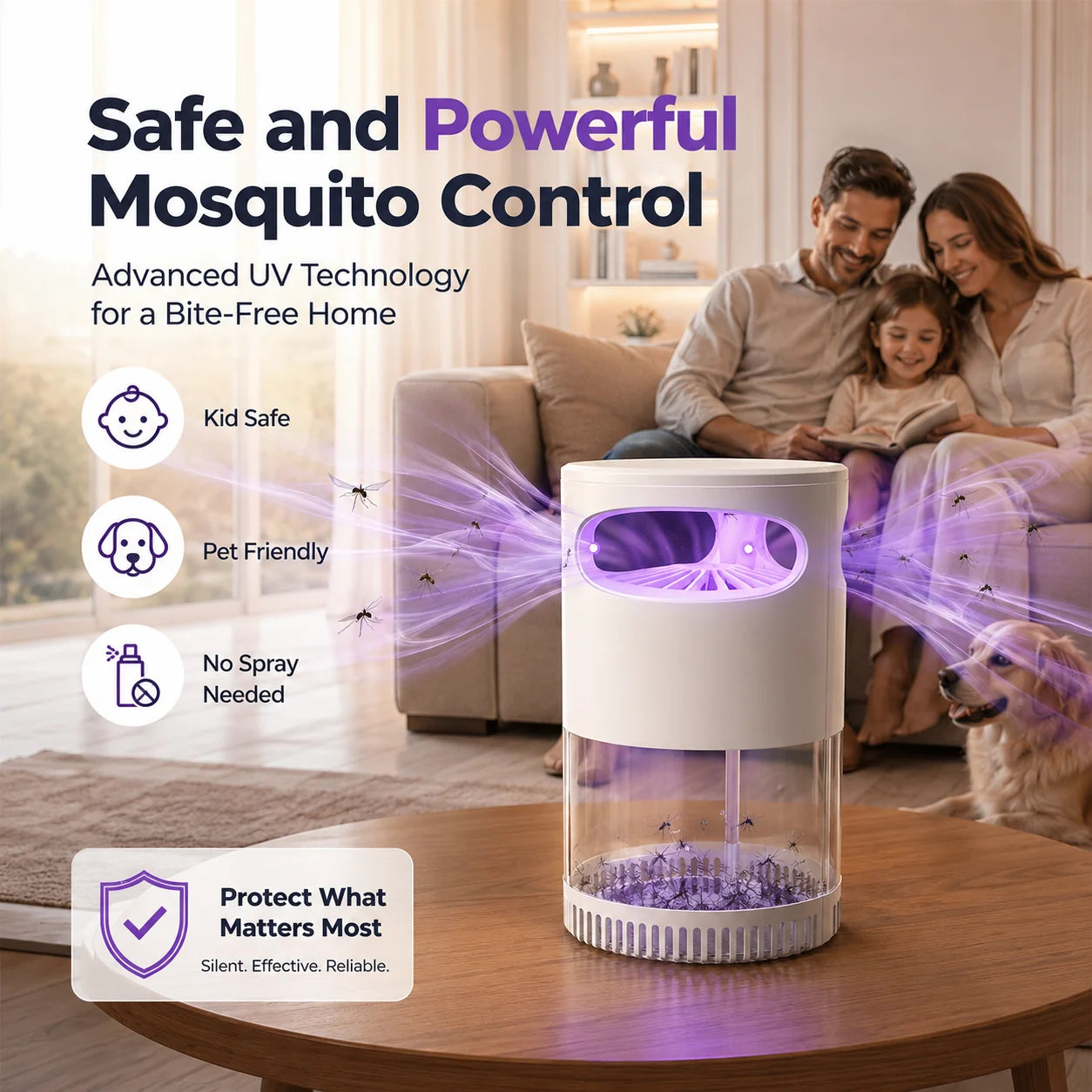 Quiet USB UV Mosquito Trap with Chemical-Free Vortex Fan