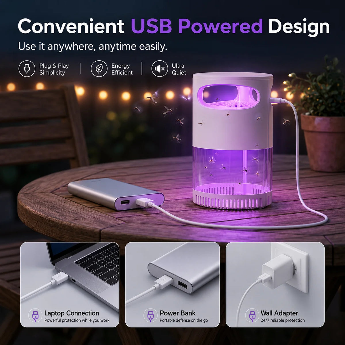 Quiet USB UV Mosquito Trap with Chemical-Free Vortex Fan