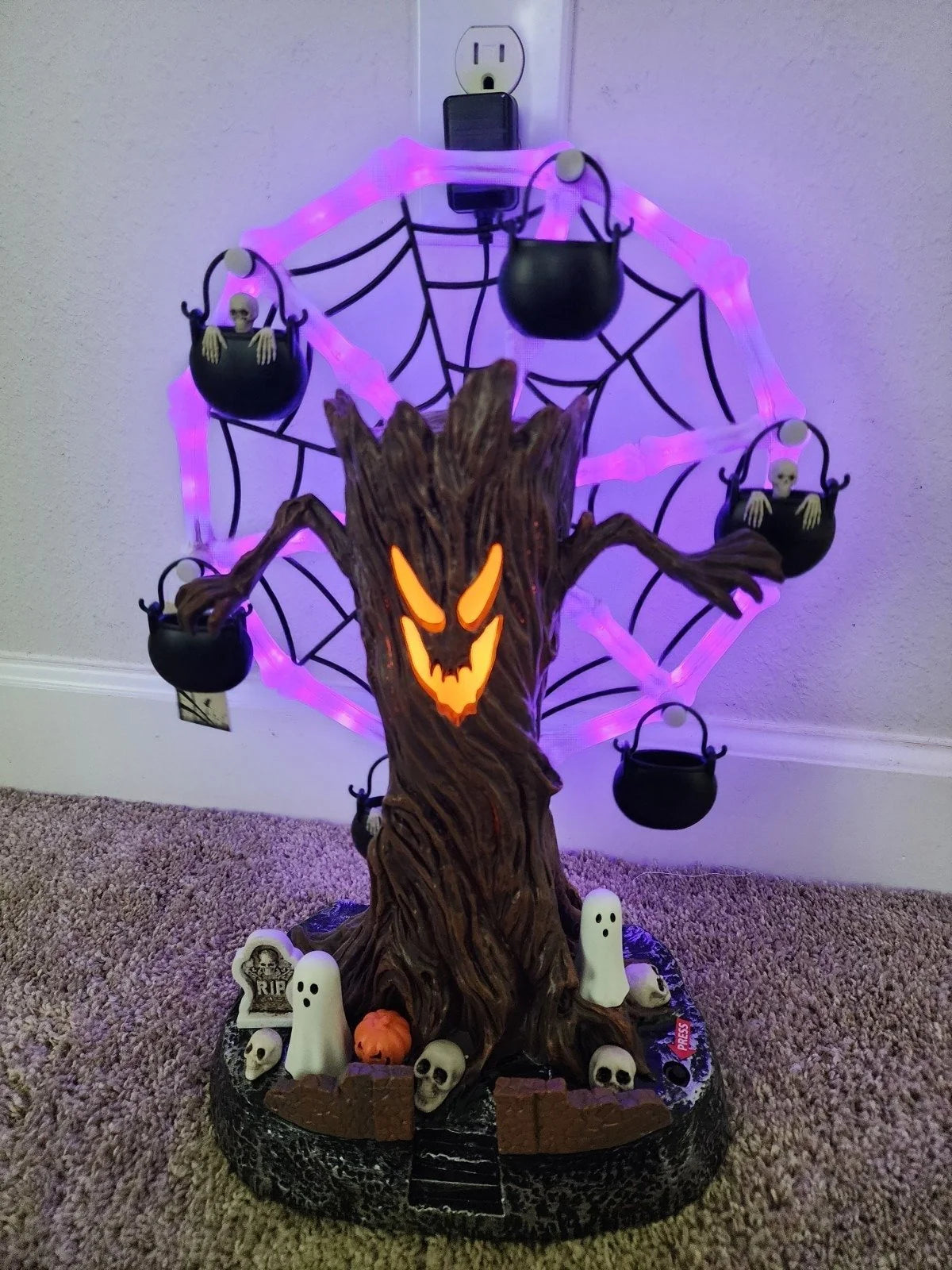 Decorative Rotating Ghost Tree Ferris Wheel Table Decor, LED Light Up