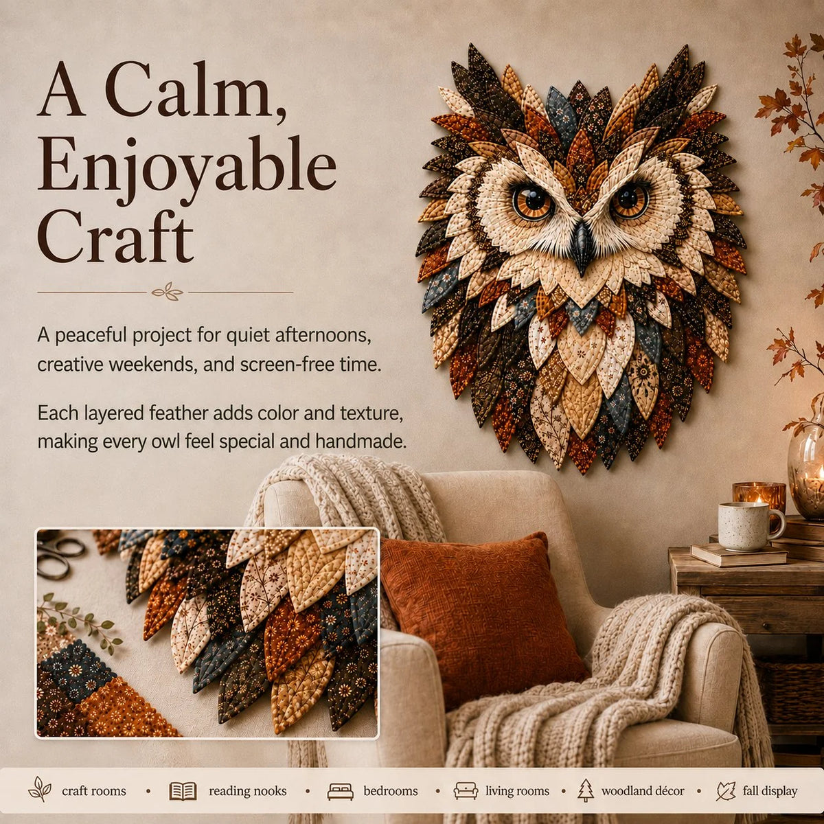 Hands-On Layered Fabric Owl Wall Art DIY Kit – Relaxing Craft