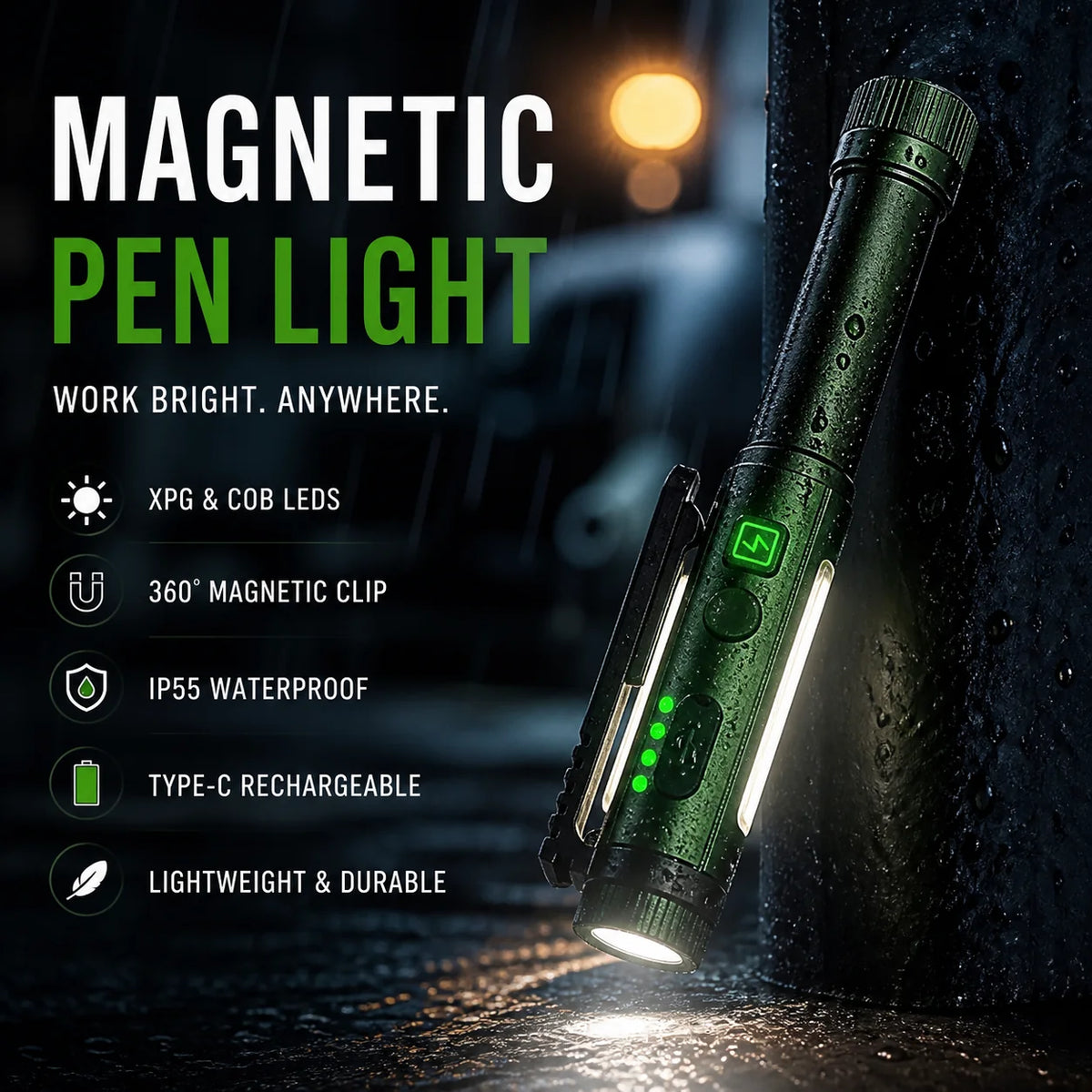 Pen-Shaped Magnetic LED Work Light with Rotating Head