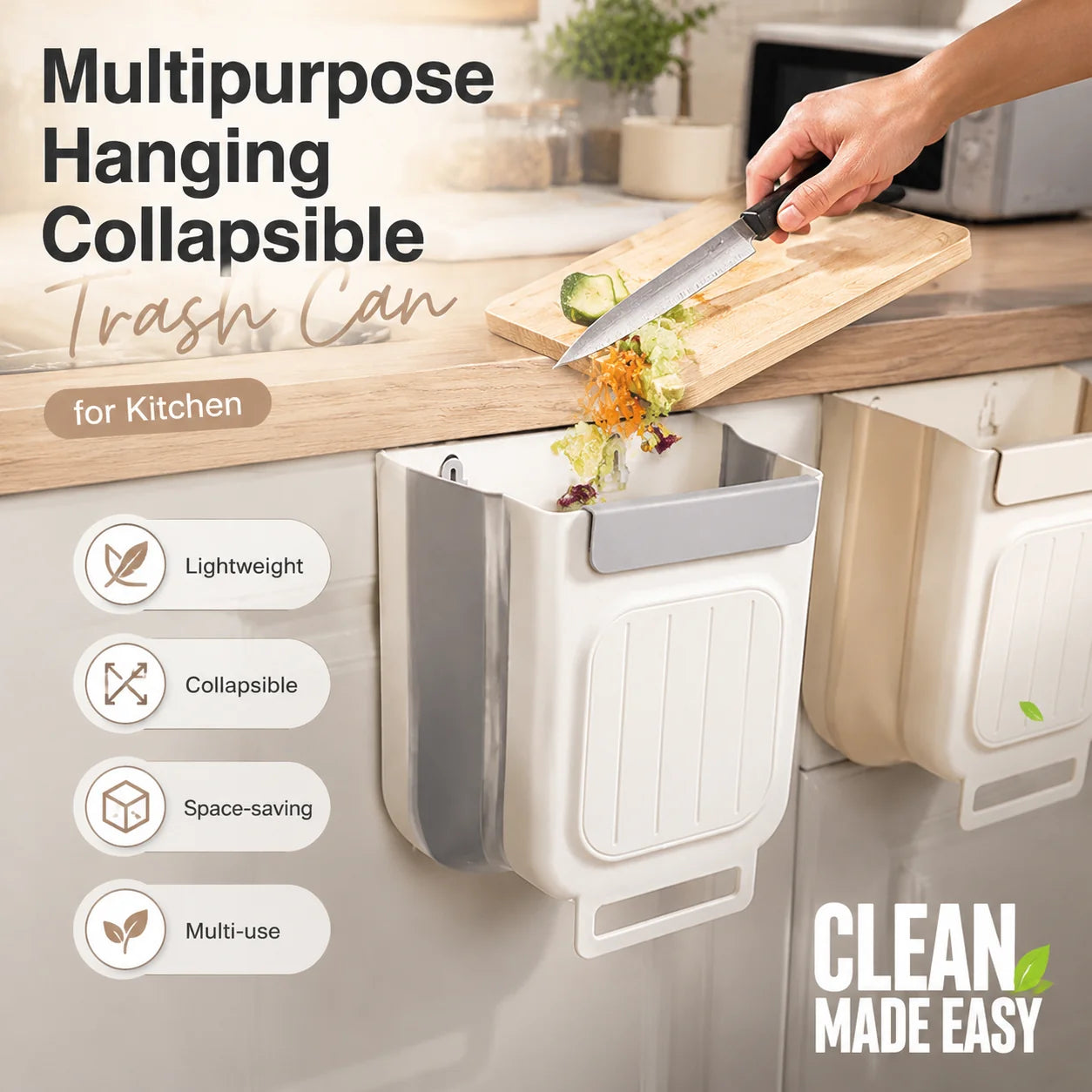 Space-Saving Collapsible Hanging Trash Can for Kitchen Cabinets