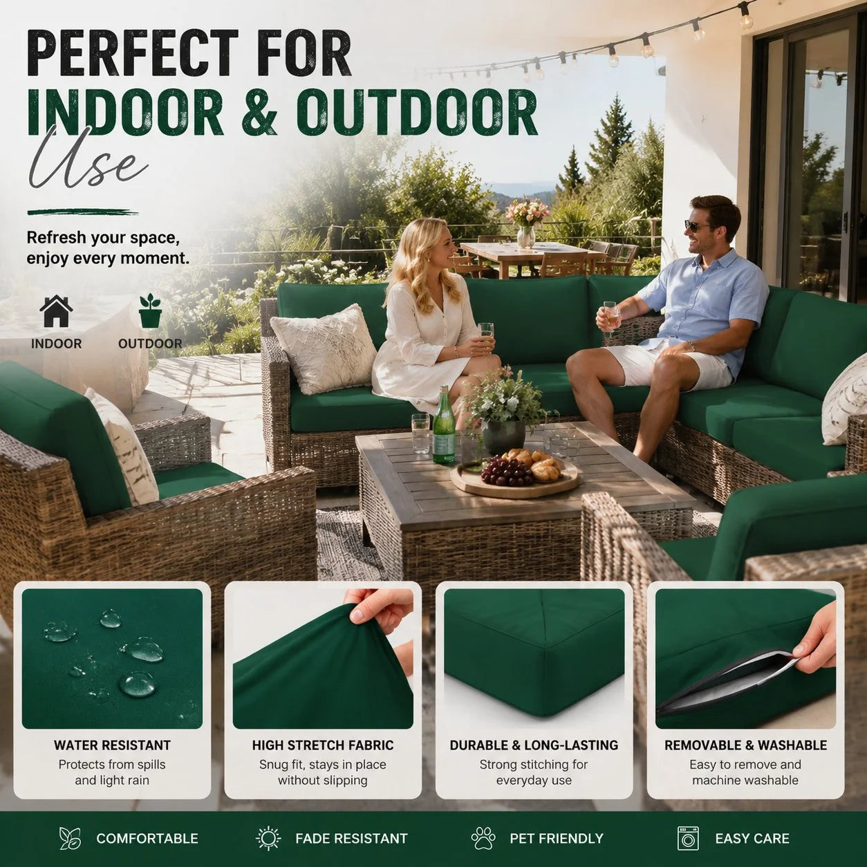 Stretch Sofa Cushion Cover Set, Available in 4, 8 or 12 Pieces