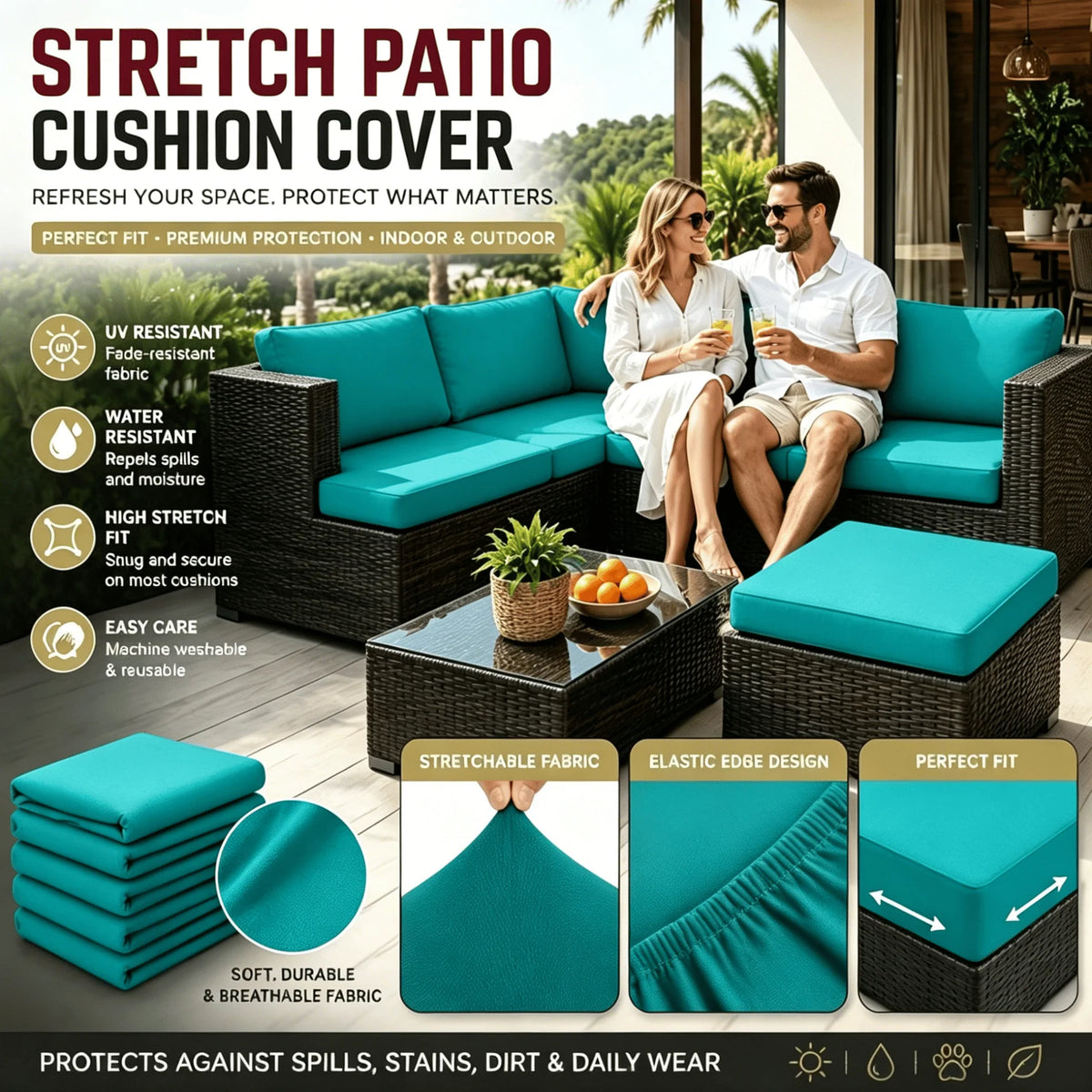 Stretch Sofa Cushion Cover Set, Available in 4, 8 or 12 Pieces