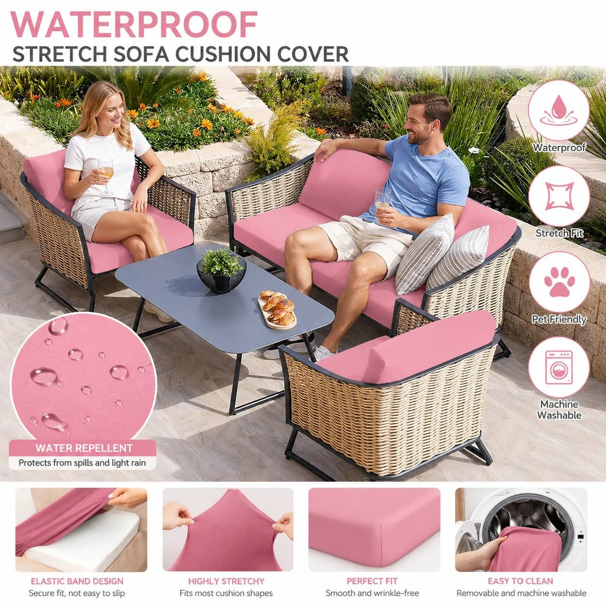 Stretch Sofa Cushion Cover Set, Available in 4, 8 or 12 Pieces