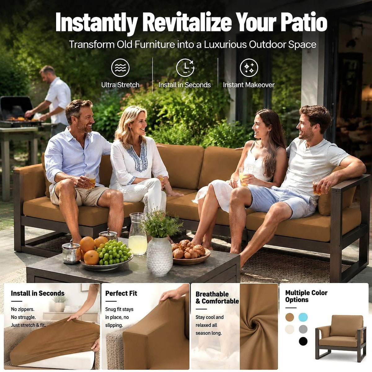 Stretch Sofa Cushion Cover Set, Available in 4, 8 or 12 Pieces