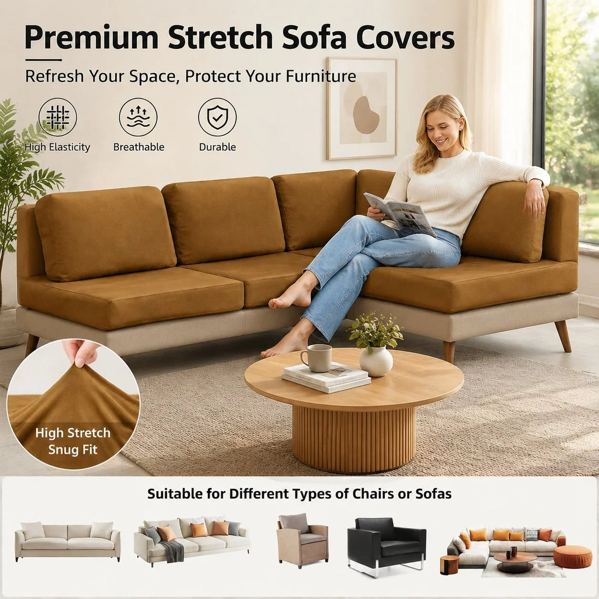 Stretch Sofa Cushion Cover Set, Available in 4, 8 or 12 Pieces
