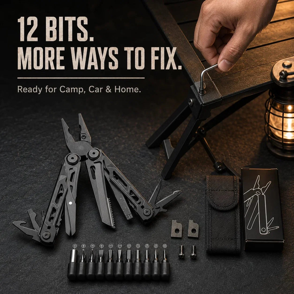 Vehicle-Ready 16-in-1 Camping Multi-Tool with Full-Size Scissors &