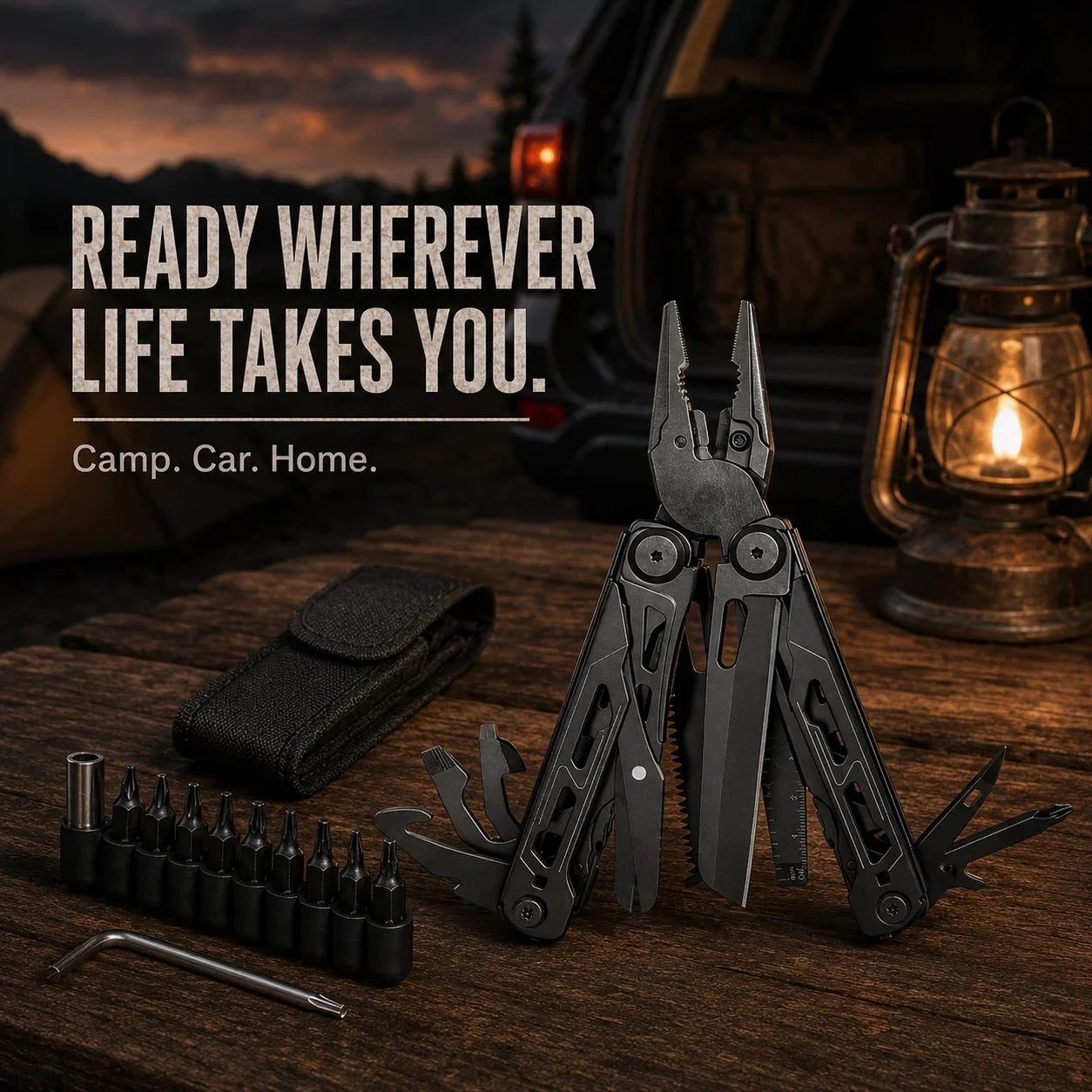 Vehicle-Ready 16-in-1 Camping Multi-Tool with Full-Size Scissors &