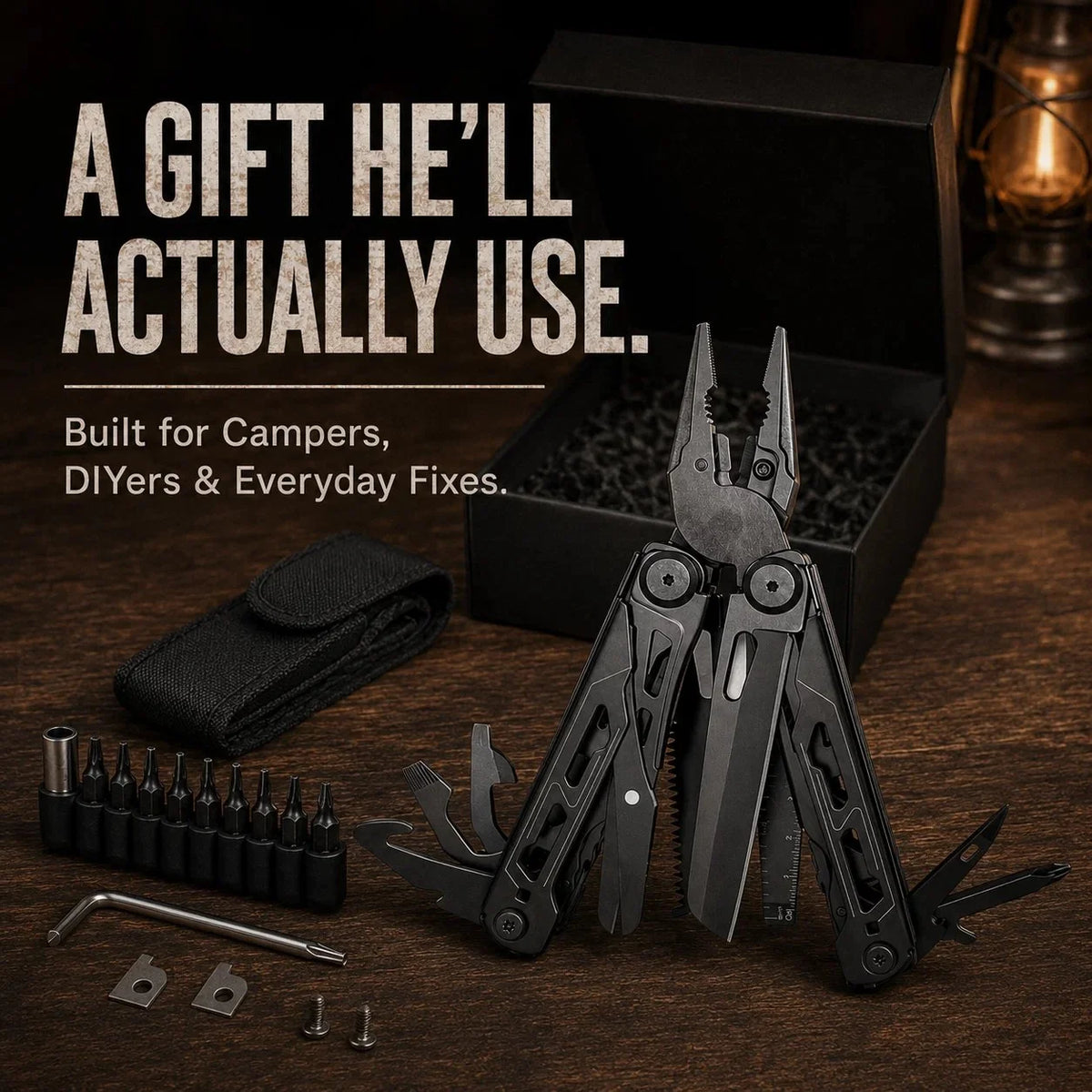 Vehicle-Ready 16-in-1 Camping Multi-Tool with Full-Size Scissors &