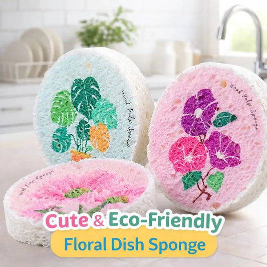 Practical Natural Wood Pulp Floral Dish Sponge – Eco-Friendly Kitchen