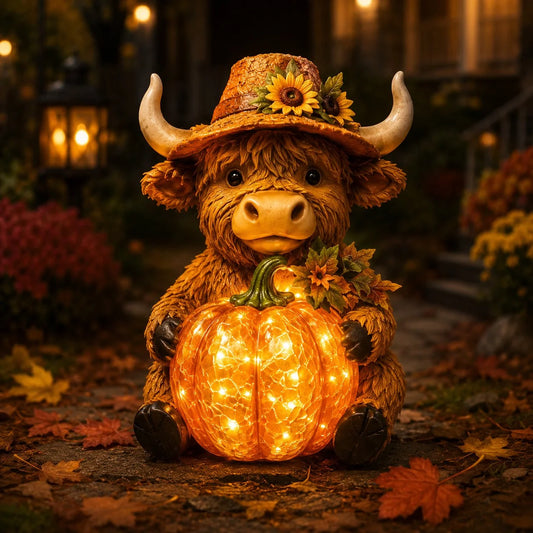 Outdoor Solar Highland Cow Pumpkin Light for Garden Display