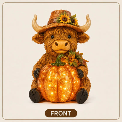 Outdoor Solar Highland Cow Pumpkin Light for Garden Display
