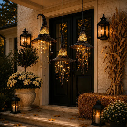 Decorative Lighted Witch Hat Hanging Decor with Cascading