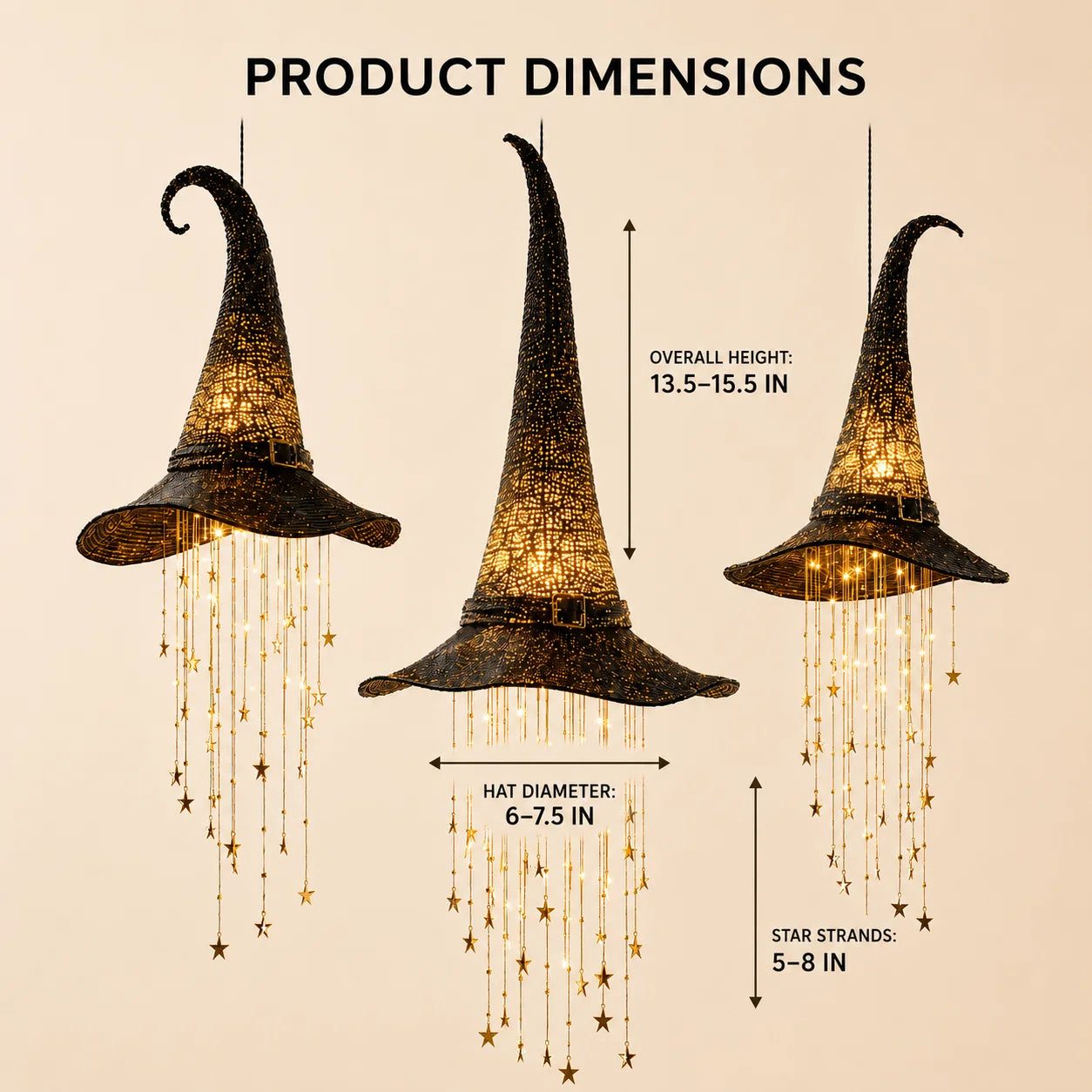 Decorative Lighted Witch Hat Hanging Decor with Cascading