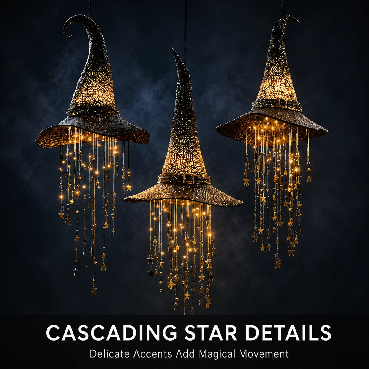 Decorative Lighted Witch Hat Hanging Decor with Cascading