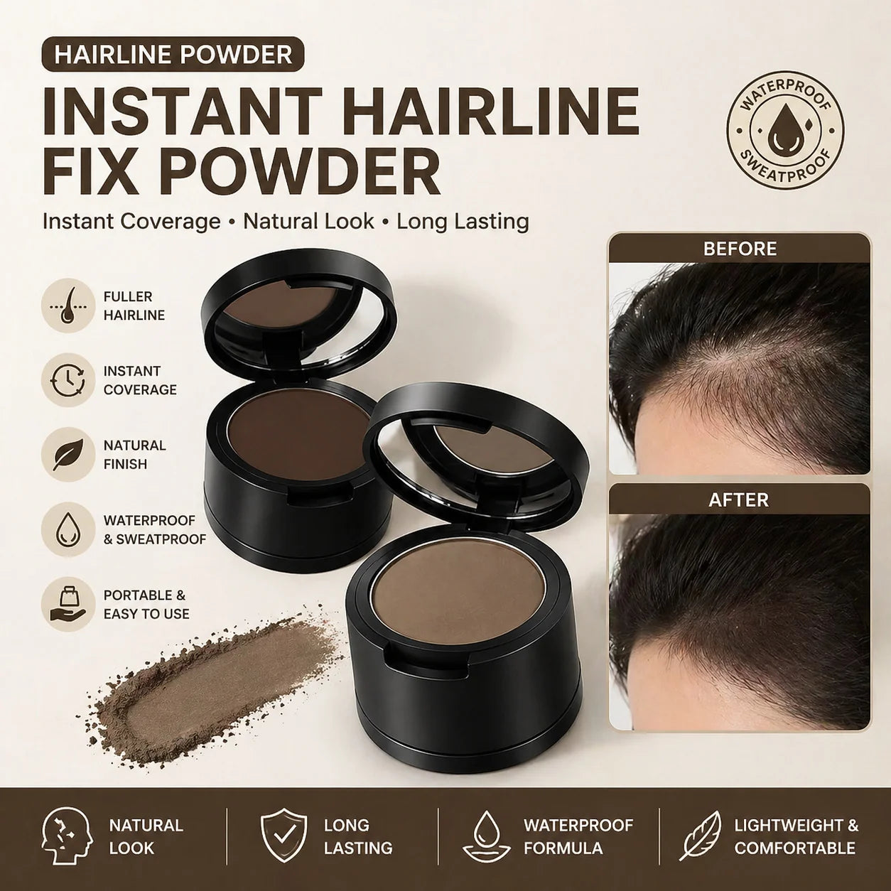 Purpose-Built Hairline Powder Root Touch-Up Quick Cover Thin Hair