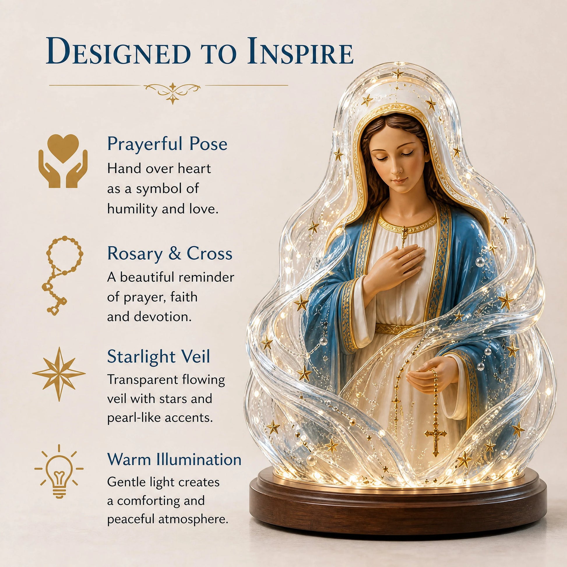 Decorative Our Lady of Starlight Illuminated Prayer Statue