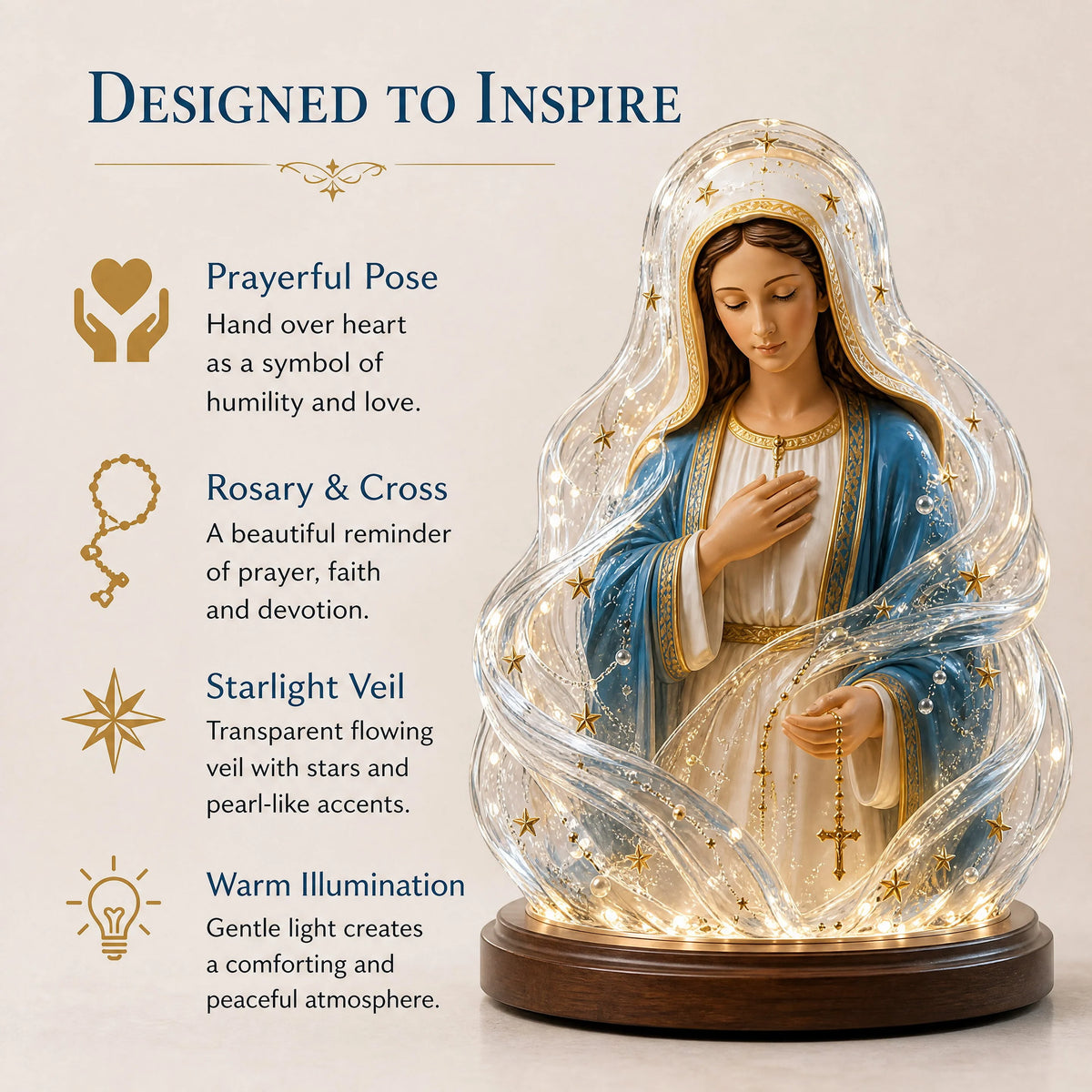 Decorative Our Lady of Starlight Illuminated Prayer Statue