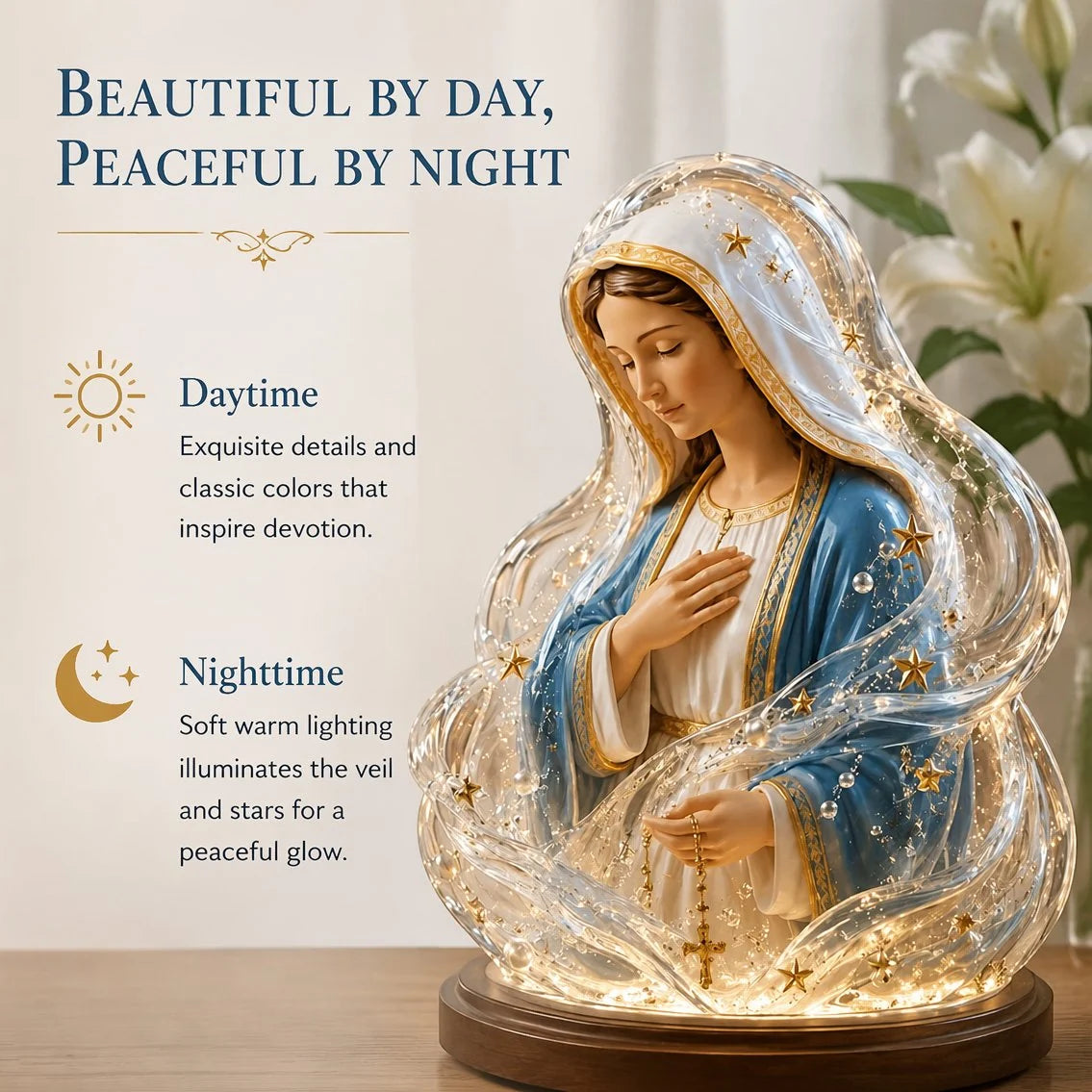 Decorative Our Lady of Starlight Illuminated Prayer Statue