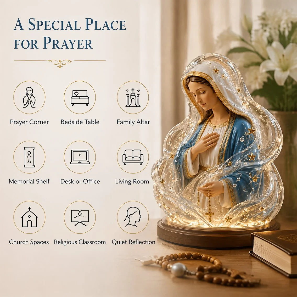Decorative Our Lady of Starlight Illuminated Prayer Statue