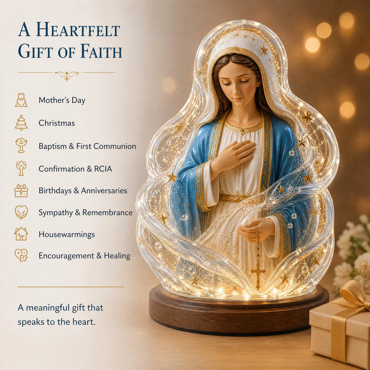 Decorative Our Lady of Starlight Illuminated Prayer Statue