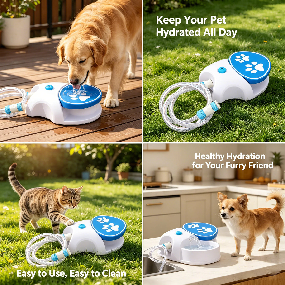 Foot-Activated Outdoor Pet Water Fountain with Hose Connection