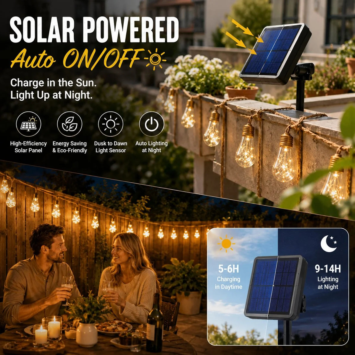 Outdoor-Ready Solar String Lights for Garden Display