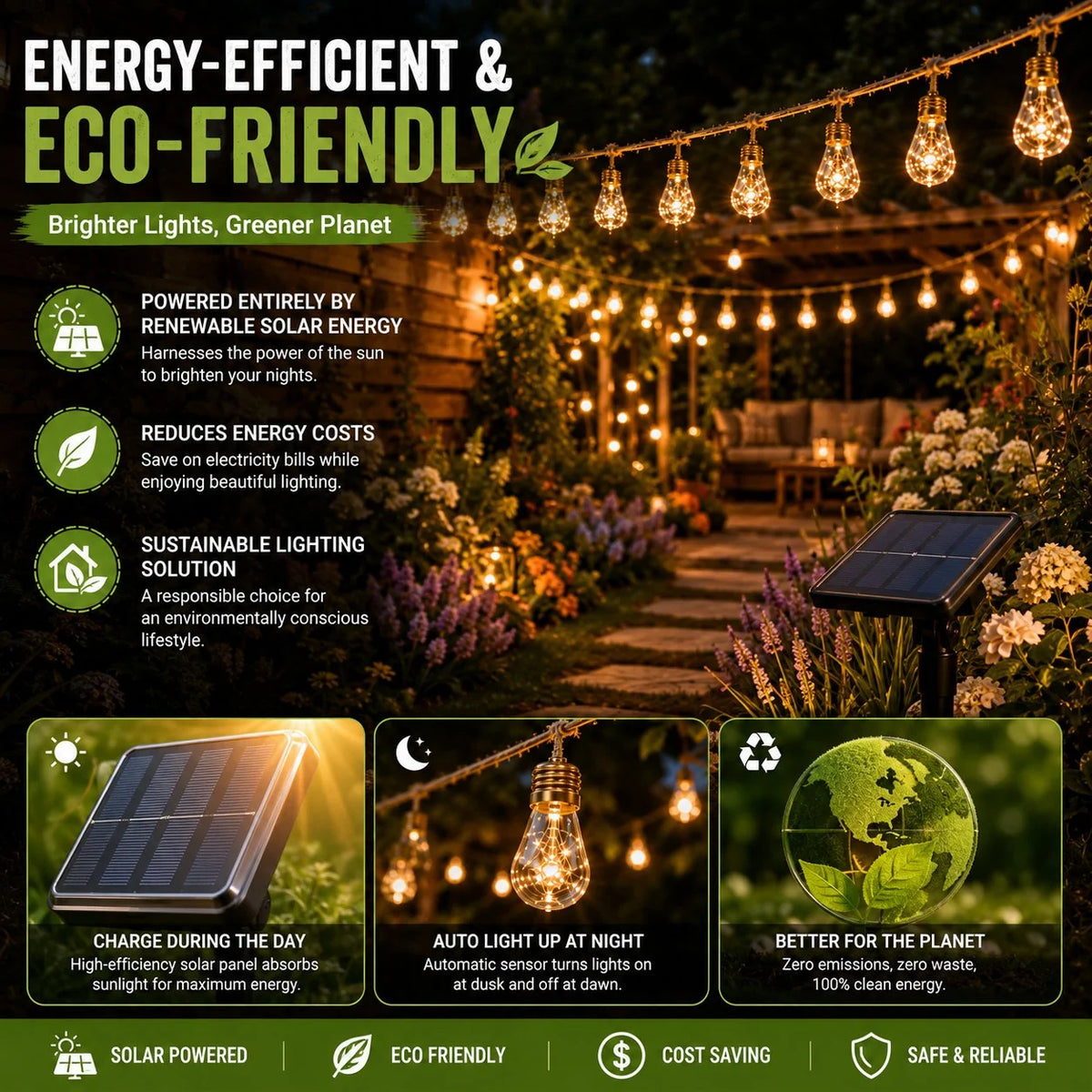 Outdoor-Ready Solar String Lights for Garden Display
