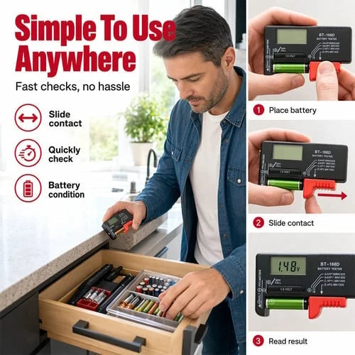 Purpose-Built Digital Battery Checker – Large LCD display shows exact