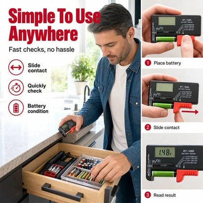 Purpose-Built Digital Battery Checker – Large LCD display shows exact