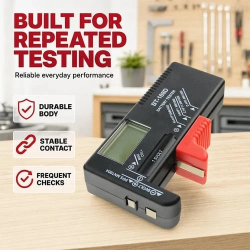 Purpose-Built Digital Battery Checker – Large LCD display shows exact