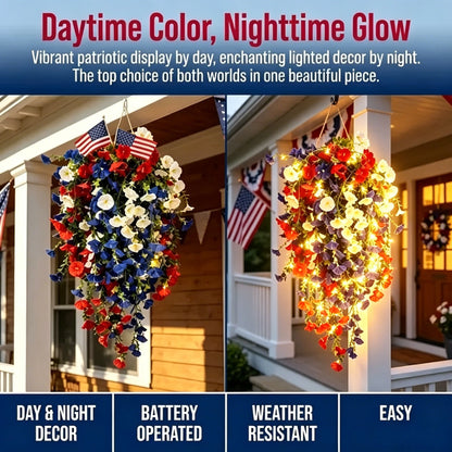 Pre-Lit Patriotic Artificial Flower Set for America's 250th