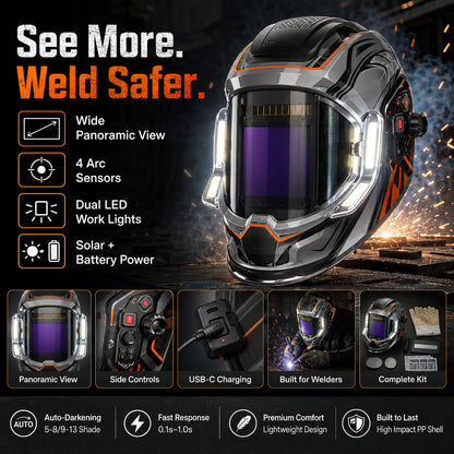 Workshop-Ready Panoramic Auto Darkening Welding Helmet