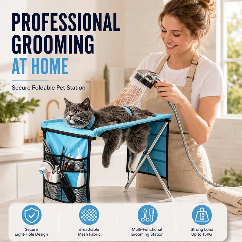 Pet-Friendly 2-in-1 Foldable Pet Grooming Bed for Daily Pet Care