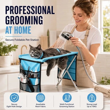 Pet-Friendly 2-in-1 Foldable Pet Grooming Bed for Daily Pet Care