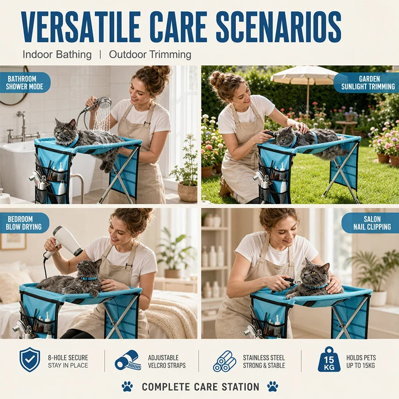 Pet-Friendly 2-in-1 Foldable Pet Grooming Bed for Daily Pet Care